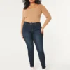 Curvy højtaljede jeansleggings i mørk vask