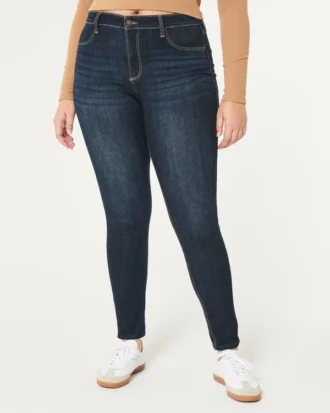 Curvy højtaljede jeansleggings i mørk vask