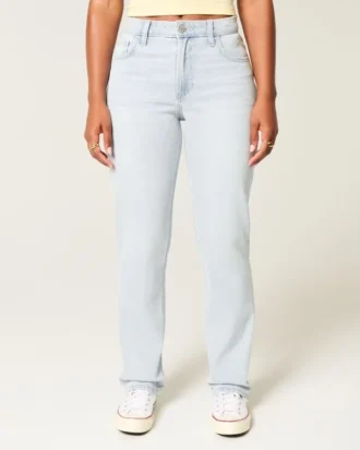 Curvy højtaljede, lysvaskede, lige jeans