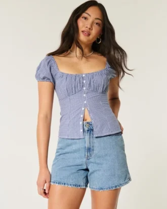Curvy højtaljede, mediumvaskede, afslappede denimshorts 5″