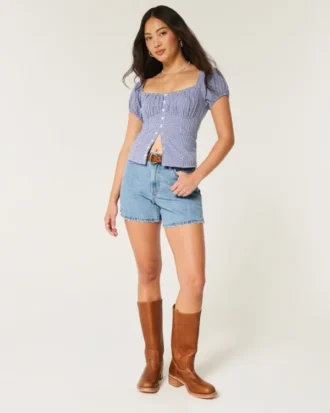 Curvy højtaljede, mediumvaskede, afslappede denimshorts 5″