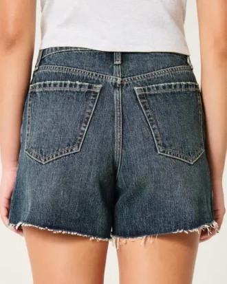 Curvy højtaljede, mørkvaskede, afslappede denimshorts 5″