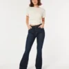 Curvy højtaljede mørkvaskede flare jeans