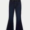 Curvy højtaljede mørkvaskede flare jeans