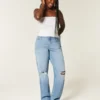 Curvy højtaljede ripped medium wash dad jeans