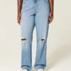 Curvy højtaljede ripped medium wash dad jeans