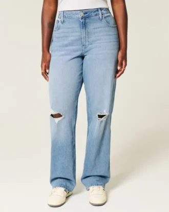 Curvy højtaljede ripped medium wash dad jeans