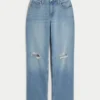 Curvy højtaljede ripped medium wash dad jeans