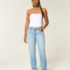 Curvy højtaljede, slidte, lysvaskede, lige jeans