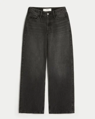 Curvy højtaljede, vasket sorte baggy jeans