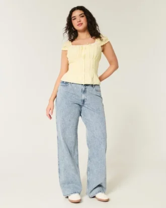 Curvy højtaljet baggy jeans i medium vask Curvy højtaljet baggy jeans i medium vask