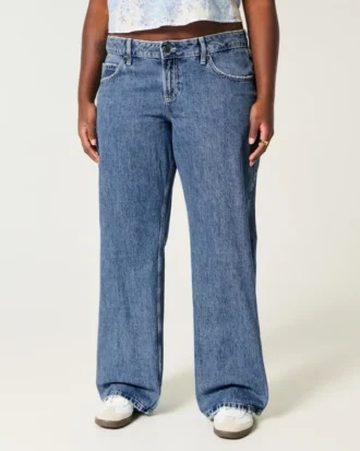 Curvy lavtaljede baggy jeans i medium vask