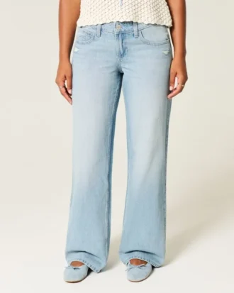 Curvy lavtaljede baggy jeans med distressed look