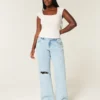 Curvy lavtaljede, slidte, lyse, baggy jeans Curvy lavtaljede, slidte, lyse, baggy jeans