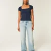 Curvy lavtaljet baggy jeans i lys vask Curvy lavtaljet baggy jeans i lys vask