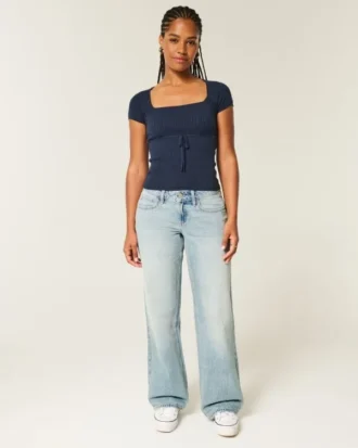 Curvy lavtaljet baggy jeans i lys vask