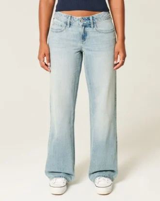 Curvy lavtaljet baggy jeans i lys vask