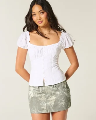 Curvy lavtaljet mini-skort i camouflage-denim