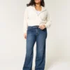 Curvy mid-rise mørkvaskede baggy jeans