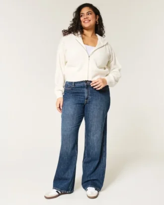 Curvy mid-rise mørkvaskede baggy jeans