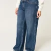 Curvy mid-rise mørkvaskede baggy jeans