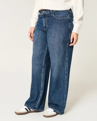 Curvy mid-rise mørkvaskede baggy jeans