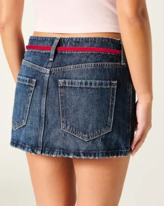 Denim miniskort med lav talje og bindebånd