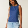 Denim-top med åben ryg Denim-top med åben ryg