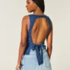 Denim-top med åben ryg Denim-top med åben ryg