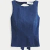 Denim-top med åben ryg Denim-top med åben ryg