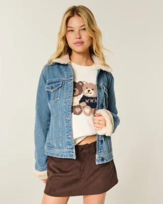 Denimjakke med imiteret pelskant