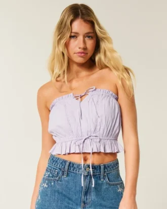 Easy Crop stropløs tube-top med blondeindsats