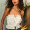 Easy Crop stropløs tube-top med blondeindsats Easy Crop stropløs tube-top med blondeindsats