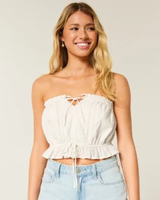 Easy Crop stropløs tube-top med blondeindsats