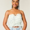 Easy Crop stropløs tube-top med blondeindsats Easy Crop stropløs tube-top med blondeindsats