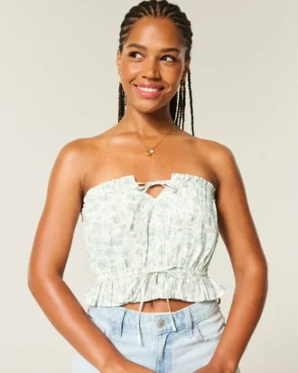 Easy Crop stropløs tube-top med blondeindsats