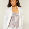 Faux fur-foret fleece-cardigan uden lukning Faux fur-foret fleece-cardigan uden lukning