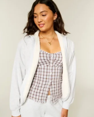 Faux fur-foret fleece-cardigan uden lukning