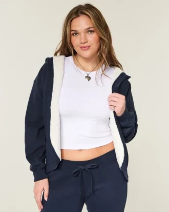 Faux fur-foret fleece-cardigan uden lukning