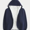 Faux fur-foret fleece-cardigan uden lukning Faux fur-foret fleece-cardigan uden lukning