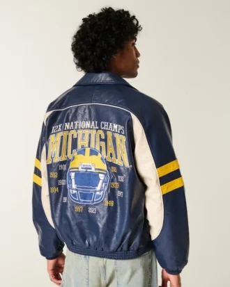 Faux læder University of Michigan Wolverines grafisk jakke Faux læder University of Michigan Wolverines grafisk jakke