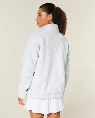 Gilly Hicks Bow Embroidery Sherpa Quarter-Zip Sweatshirt