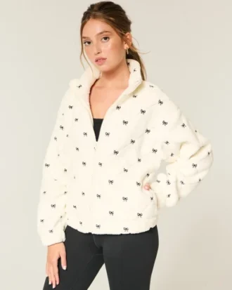 Gilly Hicks broderet sherpa-sweatshirt med lynlås