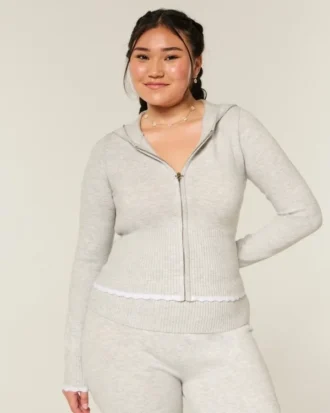 Gilly Hicks Scalloped Hem Zip-Up Hoodie Sweater