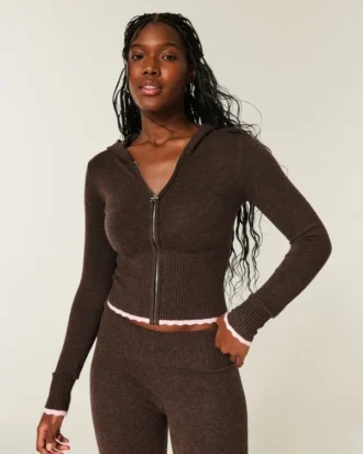 Gilly Hicks Scalloped Hem Zip-Up Hoodie Sweater