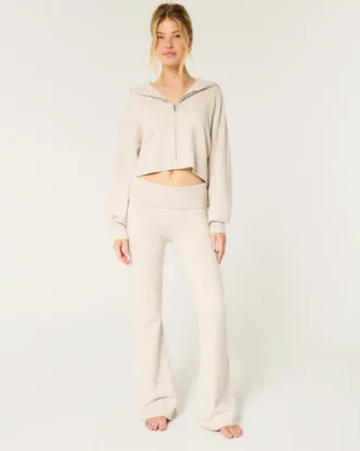 Gilly Hicks Sweater-strikket bukser med foldet talje og udvidede ben