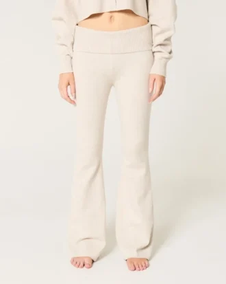 Gilly Hicks Sweater-strikket bukser med foldet talje og udvidede ben