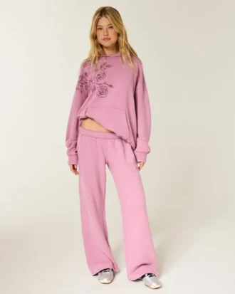 Glitrende rosenmotiv Sweatpants med brede ben