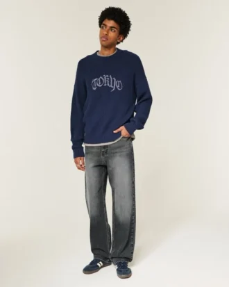 Grå baggy jeans med hjerteprint