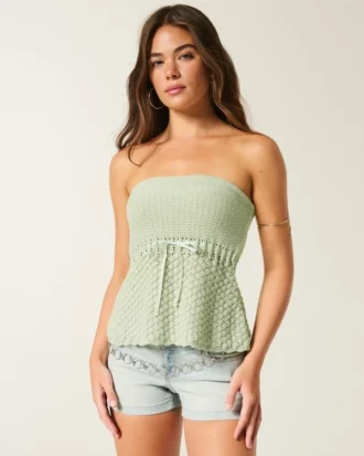 Hæklet stropløs sweater med rørformet top